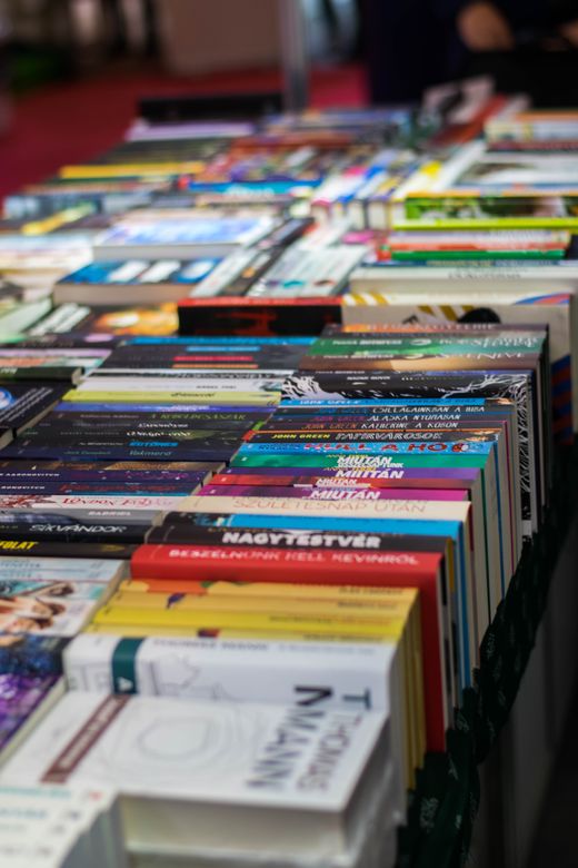 Rows of books at the 2017 International Book Festival in Budapest.